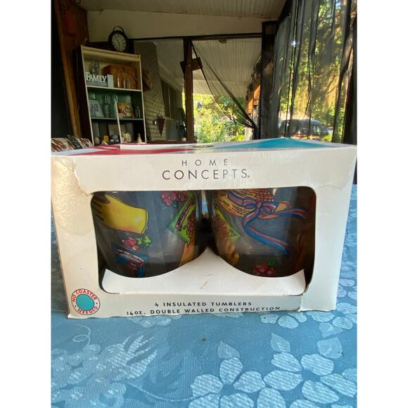 Home Concepts 4 pack of Insulated Tumblers 14 oz. Gardening Theme Pattern EUC - Picture 1 of 16